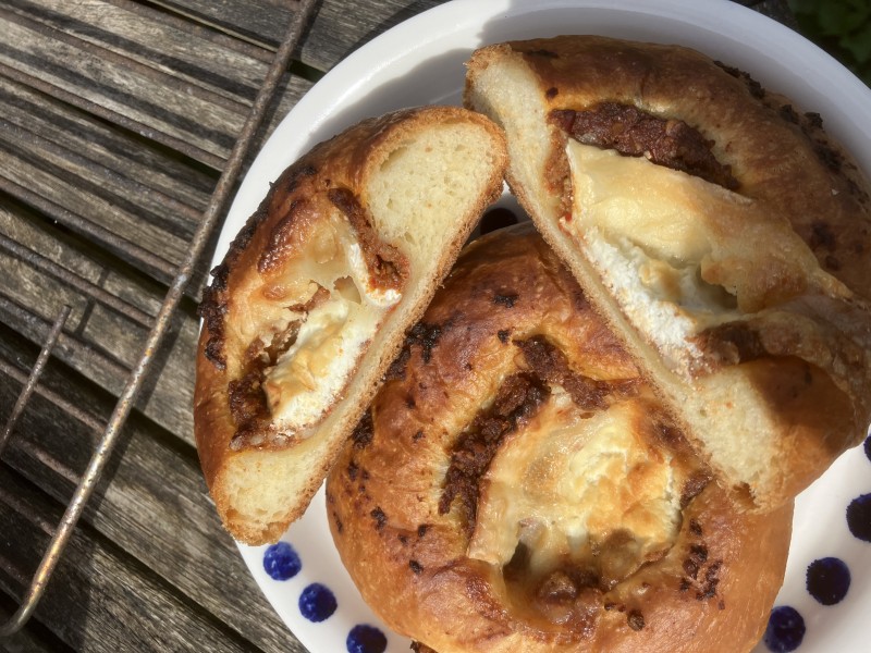 Feta and Muhamarra Bialy