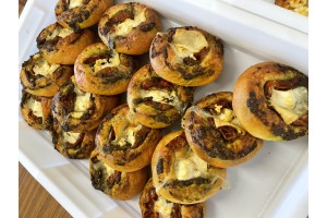 Tomato, Goat's Cheese and Pesto Bialy
