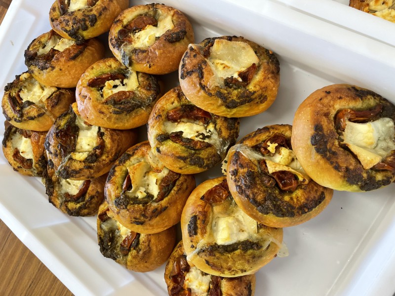 Tomato, Goat's Cheese and Pesto Bialy Tomato, Goat's Cheese and Pesto Bialy